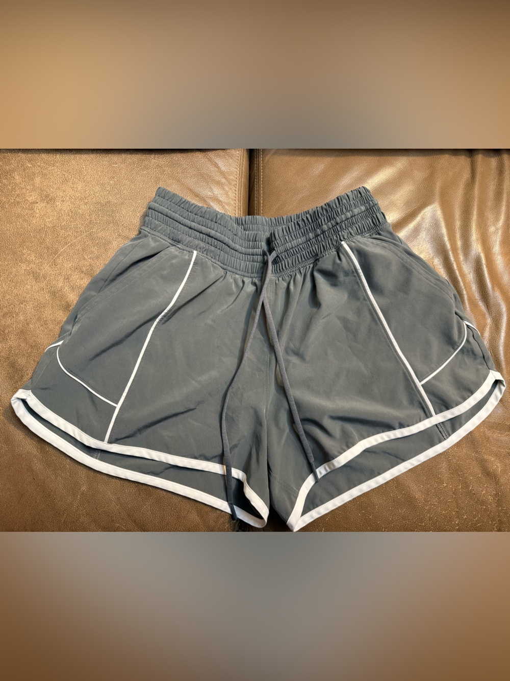 Women's Gray Athletic Shorts with White Piping